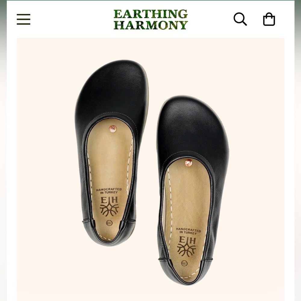 Earthing Harmony Black Leather Women's Earthing Ballet Flats EUC